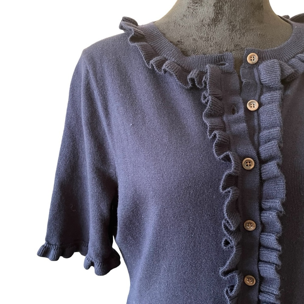 Boden Ruffle Frill Detail Short Sleeve Navy Knit Dress Size 8R - Picture 6 of 13